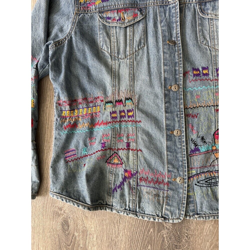 Vintage Chicos Jacket Women's Embroidered Denim Multicolor Chico's Sz 3 (XL/16) - Picture 4 of 8